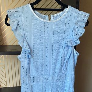 Brand new, baby blue dress, fitted, sits below the knee